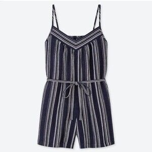 Uniqlo Navy & White Stripe Linen Romper Size Small NWT